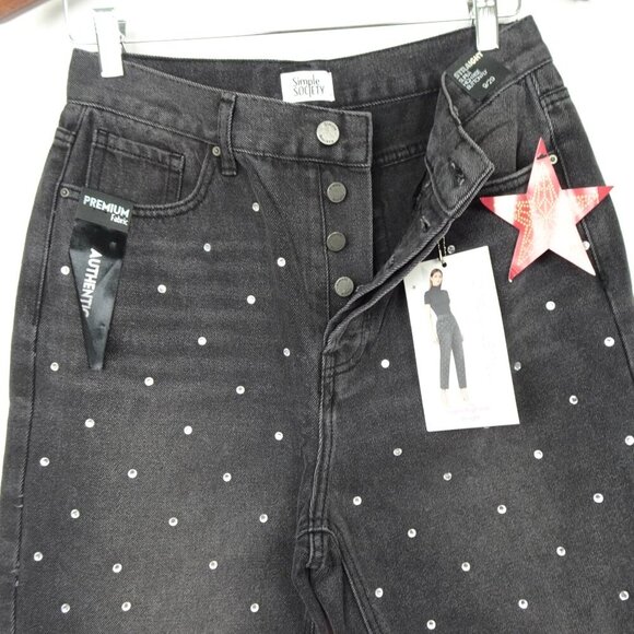 Rhinestone Jeans Simple Society Size 9 Gray Button Fly Cropped Straight Frayed - Picture 4 of 10